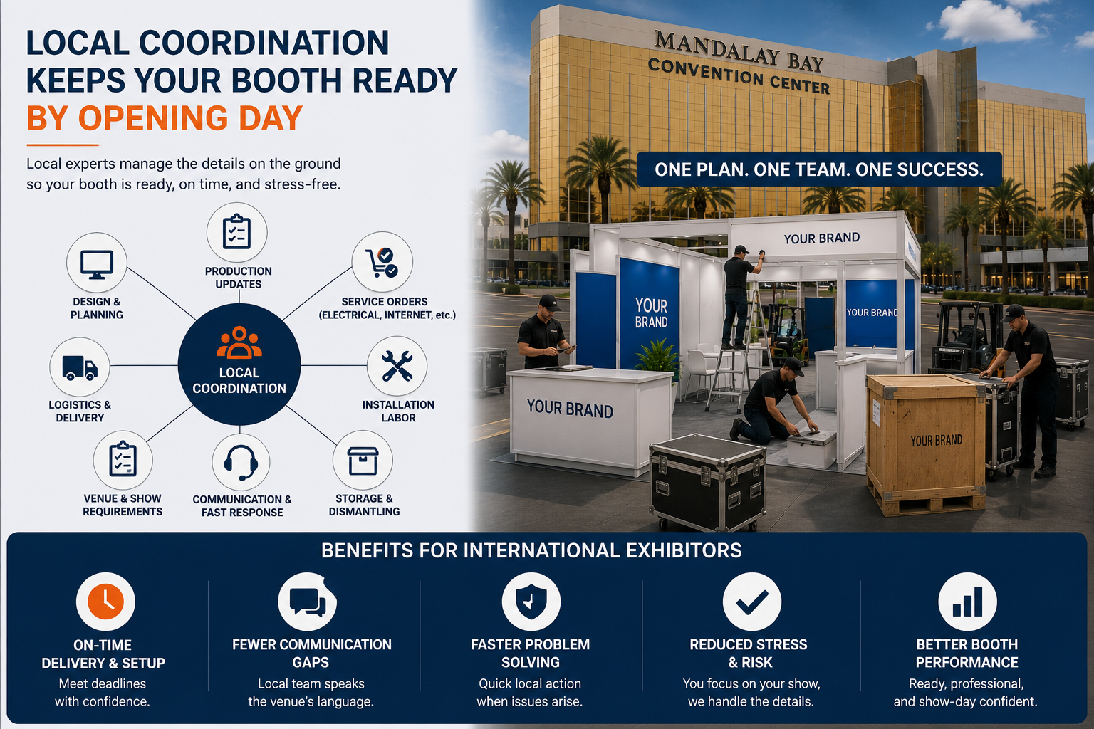 Mandalay Bay trade show booth setup local coordination in Las Vegas